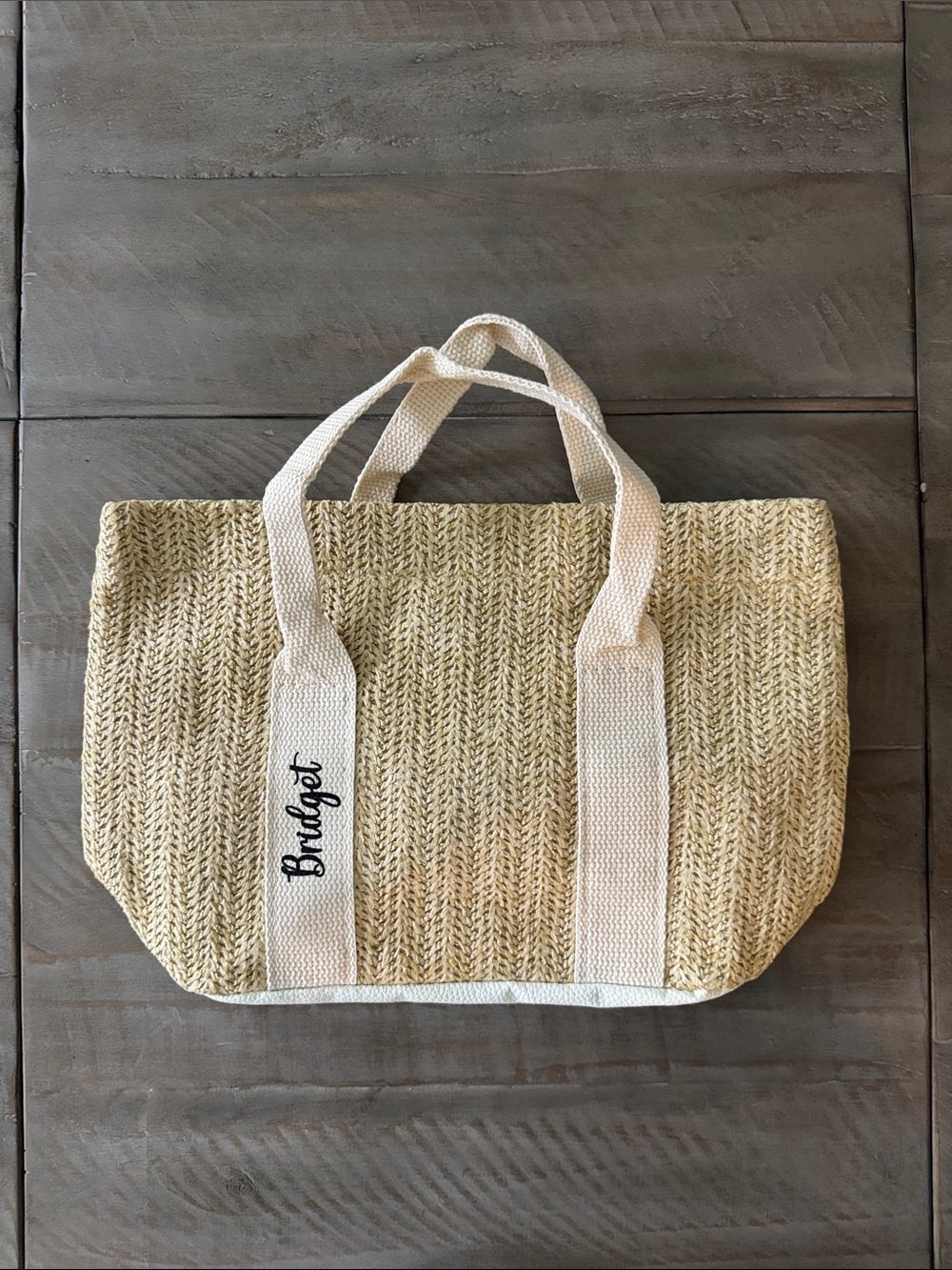 Personalized Bridget Straw Tote Bag in Natural